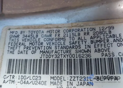 2000 Toyota Celica Gts from USA, damaged, VIN JTDDY32TXY0016236